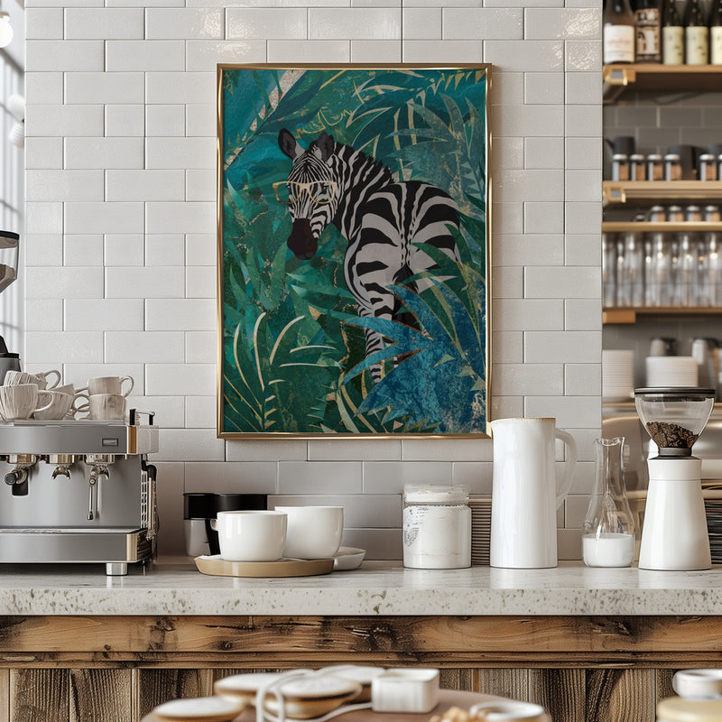 Zebra in the jungle 2 - Stretched Canvas, Poster or Fine Art Print I Heart Wall Art