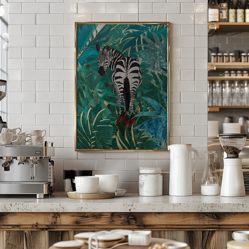 Zebra wearing heels in the jungle - Stretched Canvas, Poster or Fine Art Print I Heart Wall Art