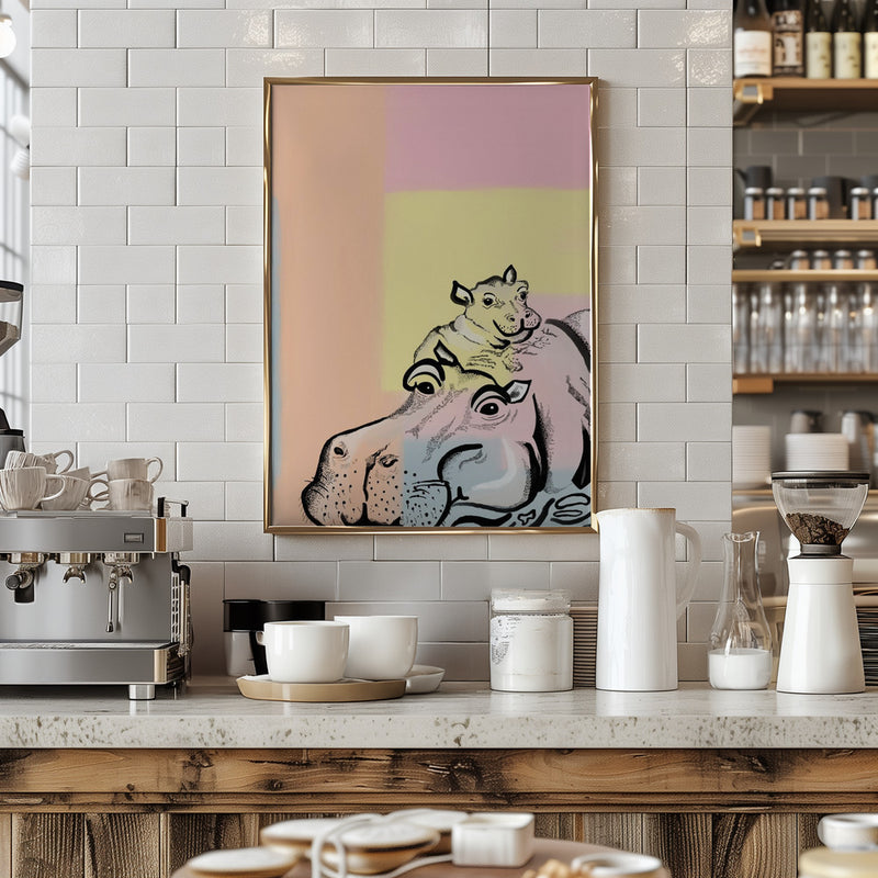 Mama hippo and baby - Stretched Canvas, Poster or Fine Art Print I Heart Wall Art