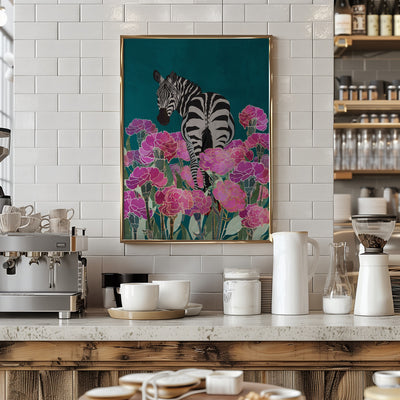 Zebra in a field of flowers - Stretched Canvas, Poster or Fine Art Print I Heart Wall Art