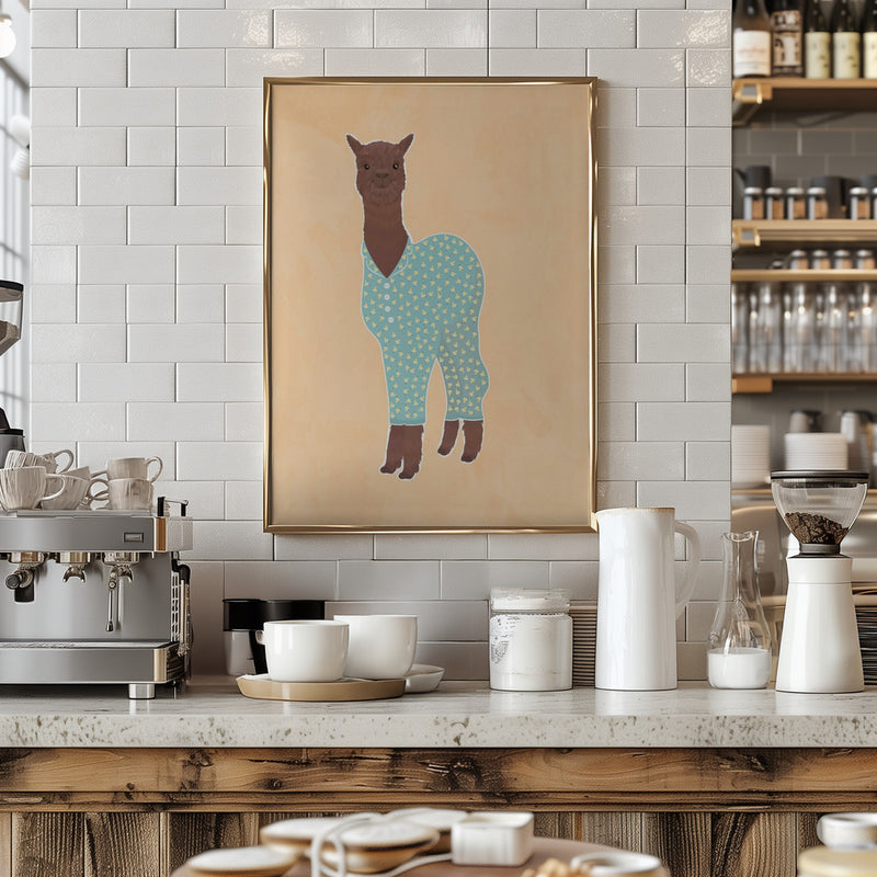 Llama In Pjs Banana Orange - Stretched Canvas, Poster or Fine Art Print I Heart Wall Art