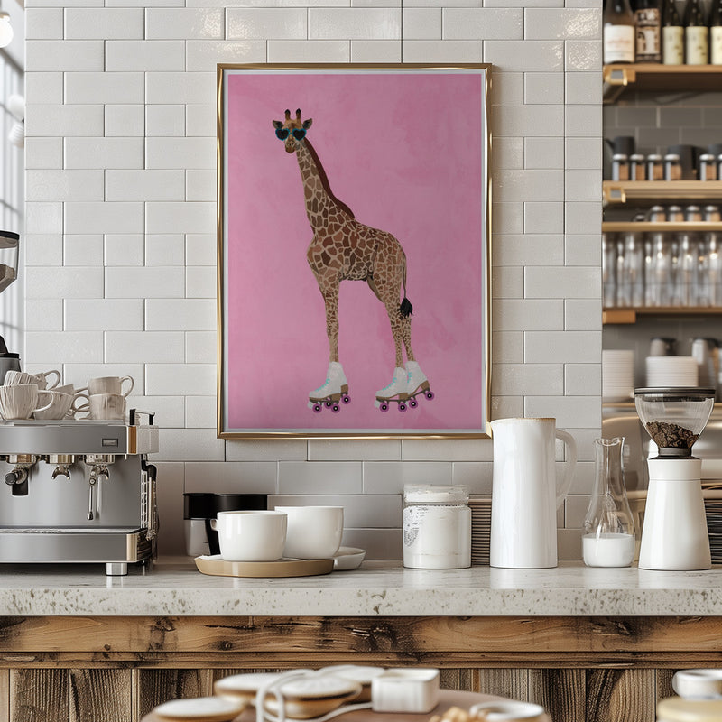 Rollerskating Giraffe - Stretched Canvas, Poster or Fine Art Print I Heart Wall Art