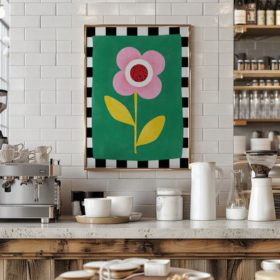 Pink Flower with Yellow Leaves - Stretched Canvas, Poster or Fine Art Print I Heart Wall Art