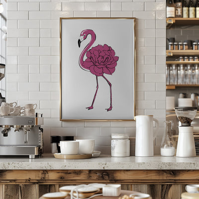 Peony Flamingo - Stretched Canvas, Poster or Fine Art Print I Heart Wall Art