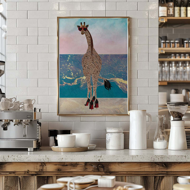 Giraffe on holiday - Stretched Canvas, Poster or Fine Art Print I Heart Wall Art