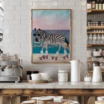 Zebra On Holiday Rollerksating - Stretched Canvas, Poster or Fine Art Print I Heart Wall Art