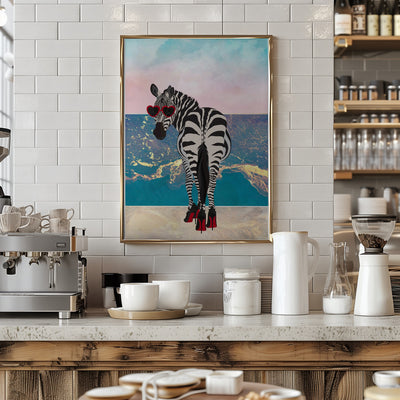 Zebar in heels on the beach - Stretched Canvas, Poster or Fine Art Print I Heart Wall Art