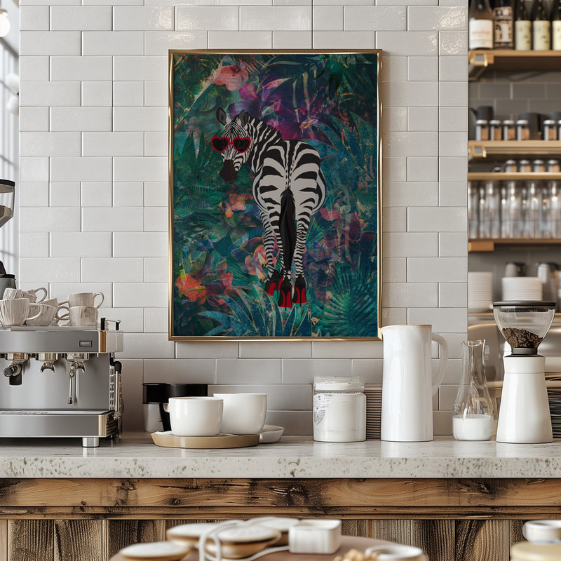 Tropical Floral Jungle - zebra in heels 2 - Stretched Canvas, Poster or Fine Art Print I Heart Wall Art