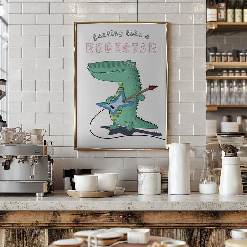 Feeling Like A Rockstar! Funny Crocodile Playing the Guitar - Stretched Canvas, Poster or Fine Art Print I Heart Wall Art