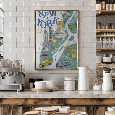 Illustrated Map of New York by Artist Carla Daly - Stretched Canvas, Poster or Fine Art Print I Heart Wall Art