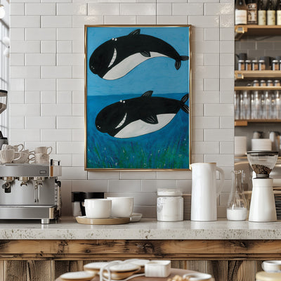 Two Whales in the Ocean by Artist Carla Daly - Stretched Canvas, Poster or Fine Art Print I Heart Wall Art