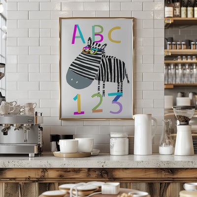 ABC and 123 Letters and Numbers with Zebra by Artist Carla Daly - Stretched Canvas, Poster or Fine Art Print I Heart Wall Art