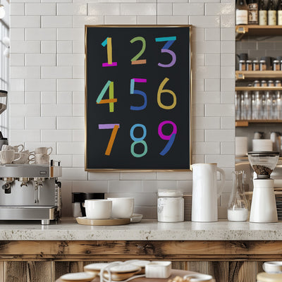 Hand Drawn Numbers 1 to 9 on Black Background by Artist Carla Daly - Stretched Canvas, Poster or Fine Art Print I Heart Wall Art