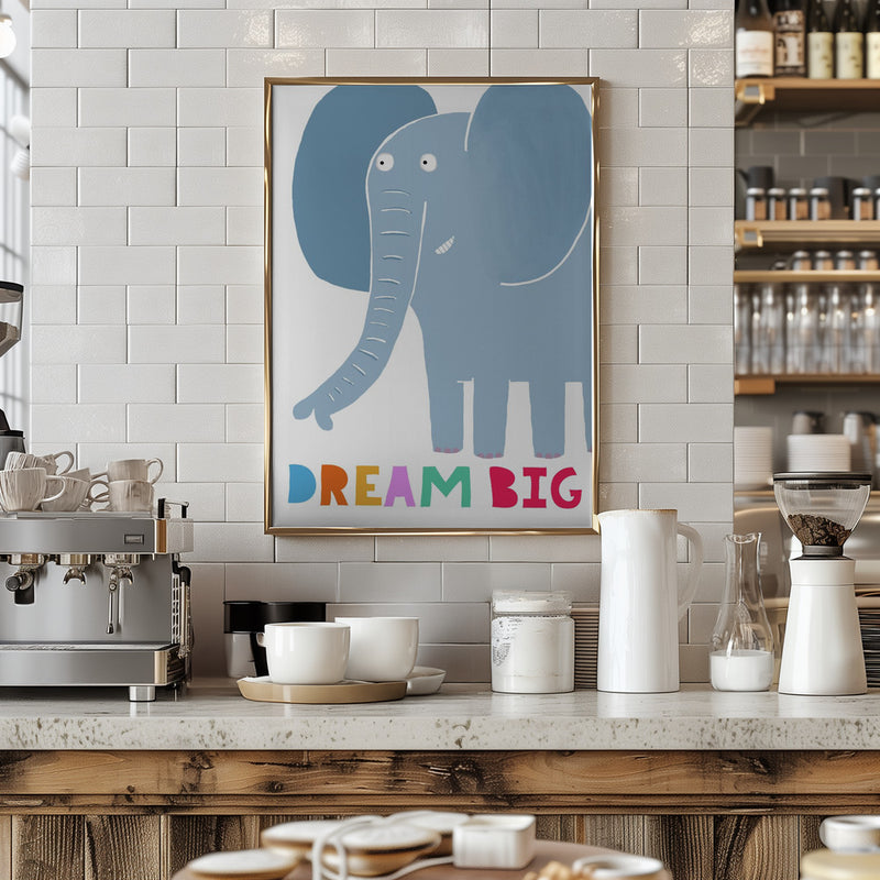 Dream Big! Cute Grey Elephant with Text by Carla Daly - Stretched Canvas, Poster or Fine Art Print I Heart Wall Art