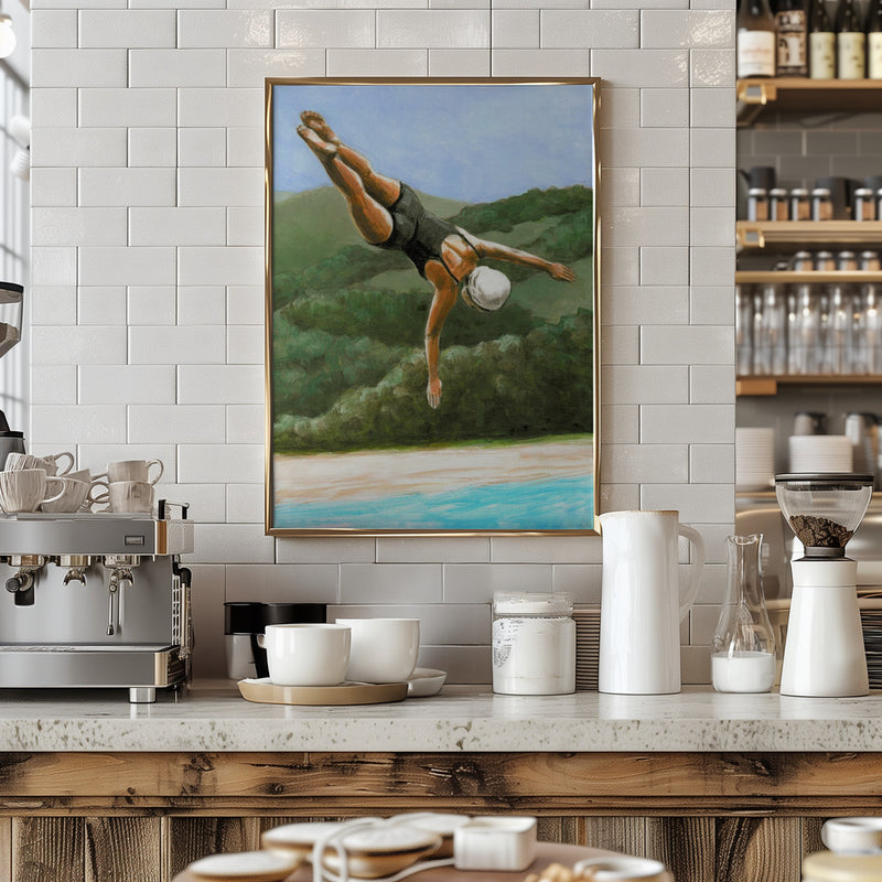 Diver Above River - Stretched Canvas, Poster or Fine Art Print I Heart Wall Art