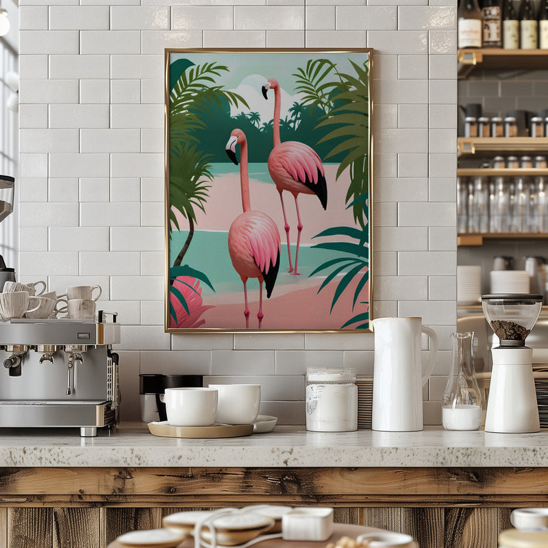 Tropical Flamingo Paradise - Stretched Canvas, Poster or Fine Art Print I Heart Wall Art