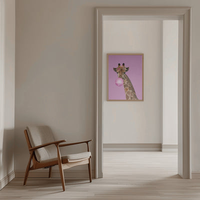 Giraffe pink bubblegum - Stretched Canvas, Poster or Fine Art Print I Heart Wall Art