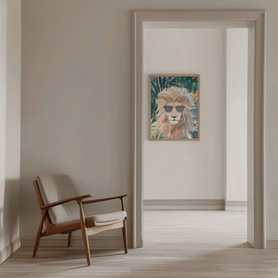 Cool Tropical Lion in Sunglasses - Stretched Canvas, Poster or Fine Art Print I Heart Wall Art