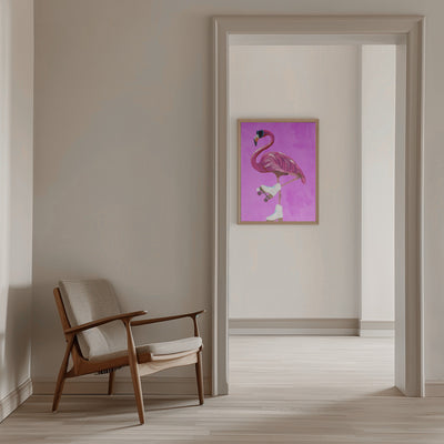 Pink Flamingo Roller Skating - Stretched Canvas, Poster or Fine Art Print I Heart Wall Art