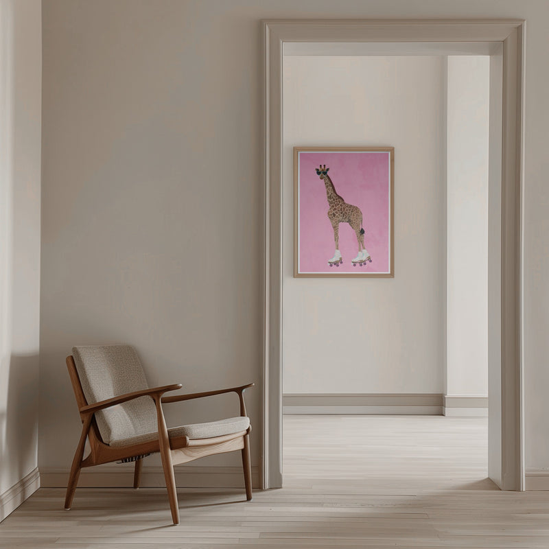 Rollerskating Giraffe - Stretched Canvas, Poster or Fine Art Print I Heart Wall Art