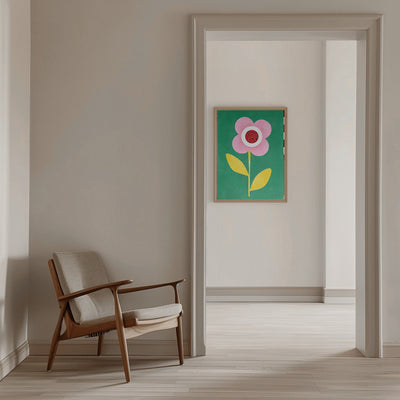 Pink Flower with Yellow Leaves - Stretched Canvas, Poster or Fine Art Print I Heart Wall Art