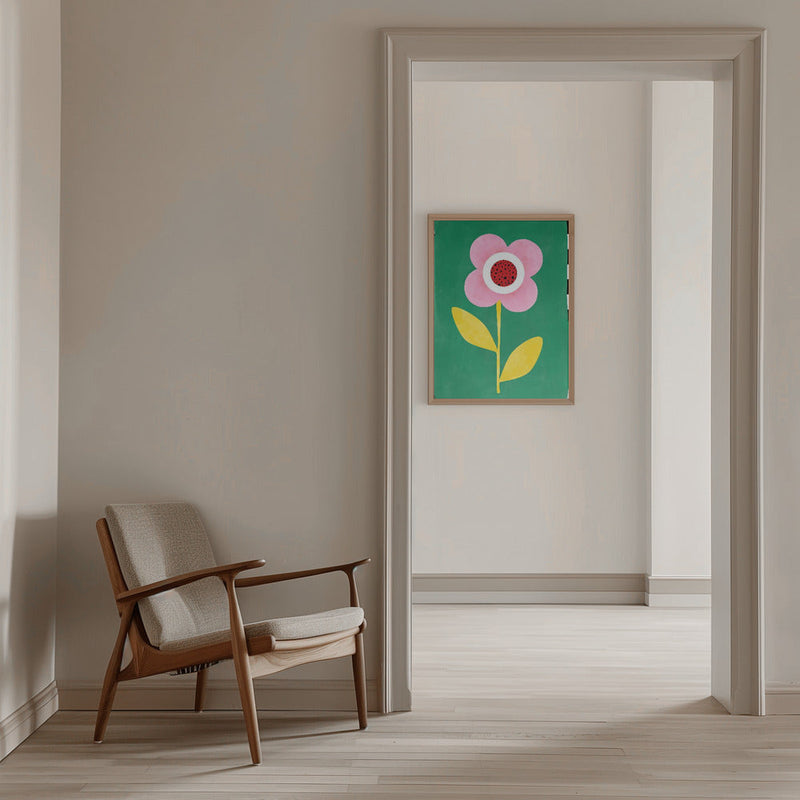 Pink Flower with Yellow Leaves - Stretched Canvas, Poster or Fine Art Print I Heart Wall Art