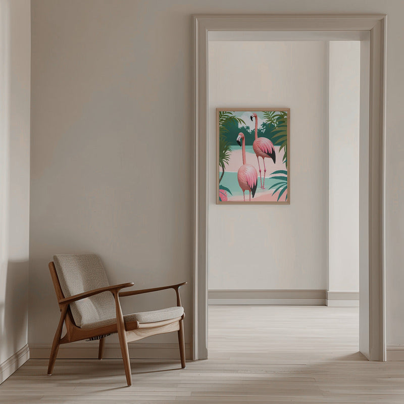 Tropical Flamingo Paradise - Stretched Canvas, Poster or Fine Art Print I Heart Wall Art