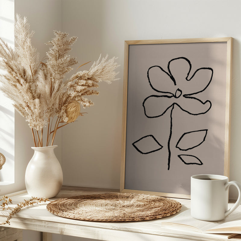 Oil Pastel Flower Black - Stretched Canvas, Poster or Fine Art Print I Heart Wall Art