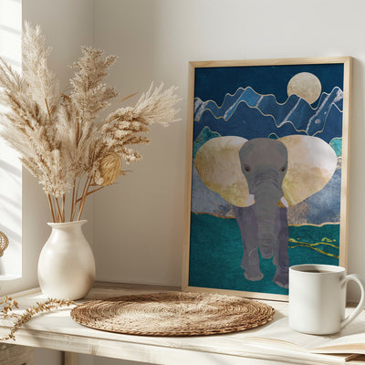 Moonlight golden elephant - Stretched Canvas, Poster or Fine Art Print I Heart Wall Art