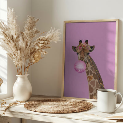 Giraffe pink bubblegum - Stretched Canvas, Poster or Fine Art Print I Heart Wall Art