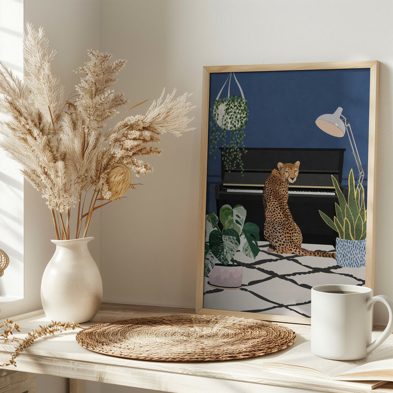 Cheetah playing piano - Stretched Canvas, Poster or Fine Art Print I Heart Wall Art