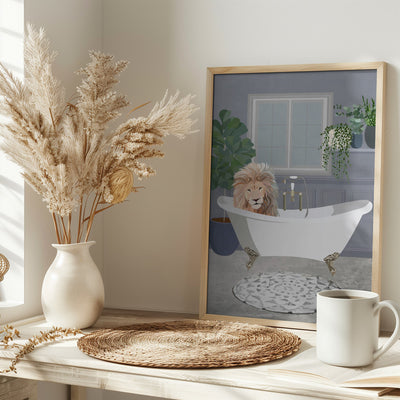 Lion takes a bath - Stretched Canvas, Poster or Fine Art Print I Heart Wall Art