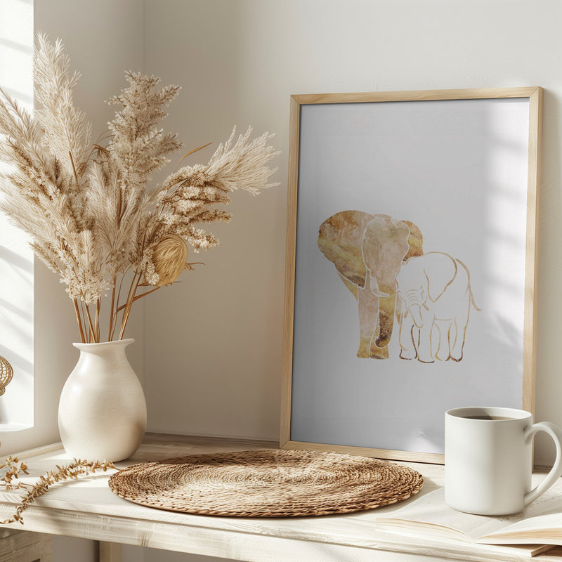 White Gold Elephants 2 - Stretched Canvas, Poster or Fine Art Print I Heart Wall Art