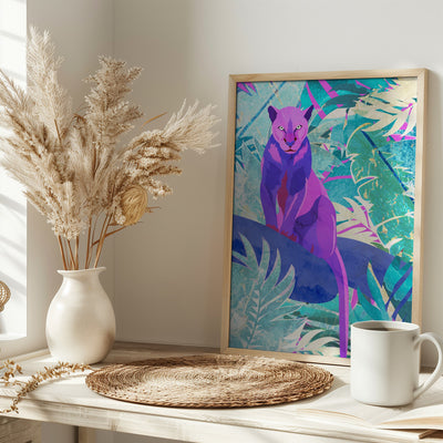 Pink Panther in the neon jungle - Stretched Canvas, Poster or Fine Art Print I Heart Wall Art