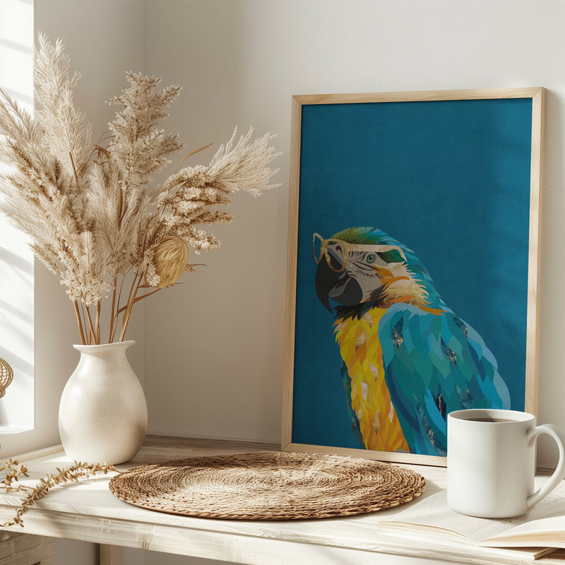 Vibrant macaw wearing glasses - Stretched Canvas, Poster or Fine Art Print I Heart Wall Art