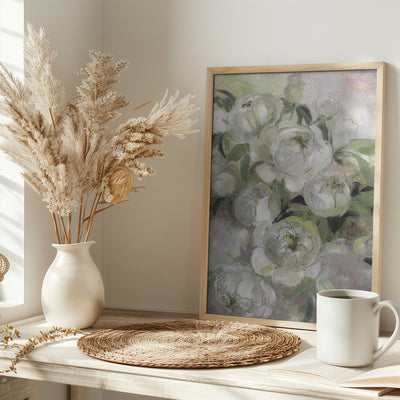 Sady painterly florals in green - Stretched Canvas, Poster or Fine Art Print I Heart Wall Art