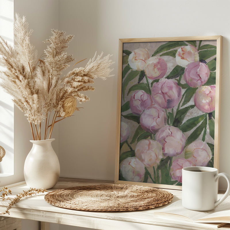 Valenty painterly peonies - Stretched Canvas, Poster or Fine Art Print I Heart Wall Art