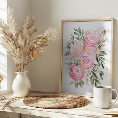 Begonia pink ranunculus bouquet - Stretched Canvas, Poster or Fine Art Print I Heart Wall Art