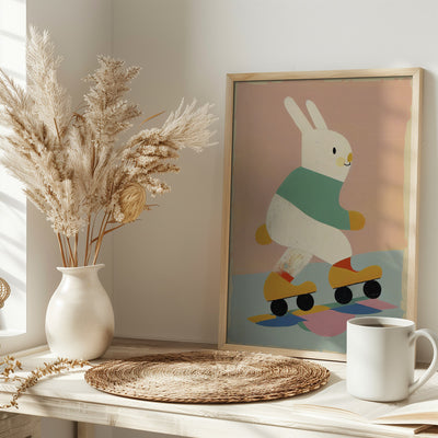 Skating Bunny - Stretched Canvas, Poster or Fine Art Print I Heart Wall Art