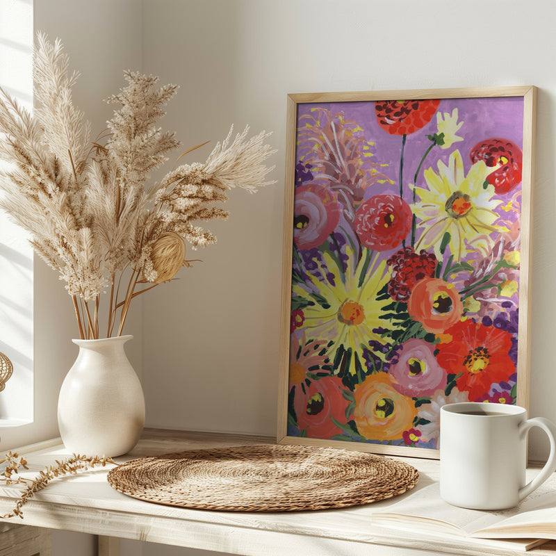 Sunny asters and anemones - Stretched Canvas, Poster or Fine Art Print I Heart Wall Art