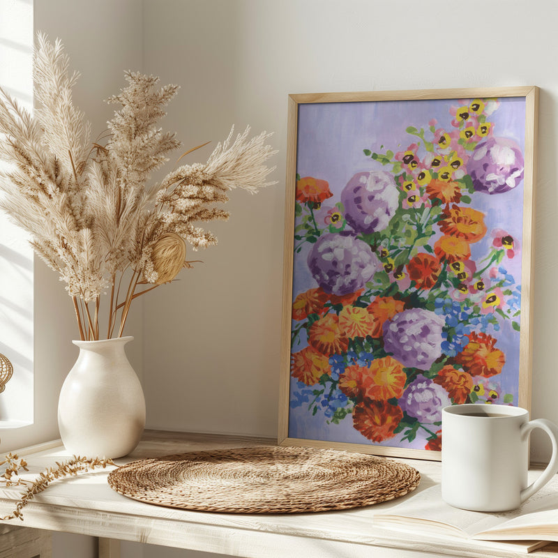 Marigold And Hydrangea - Stretched Canvas, Poster or Fine Art Print I Heart Wall Art
