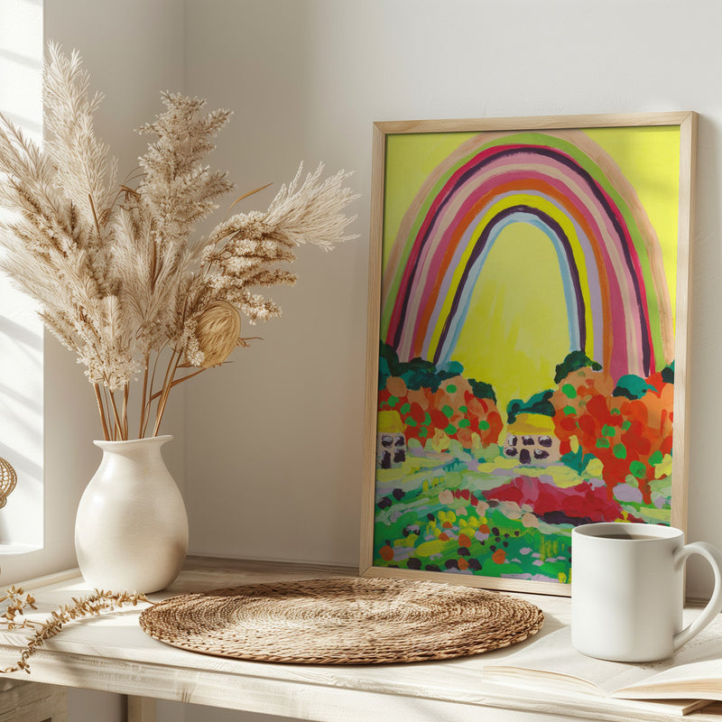 Countryside Rainbow Yellow - Stretched Canvas, Poster or Fine Art Print I Heart Wall Art