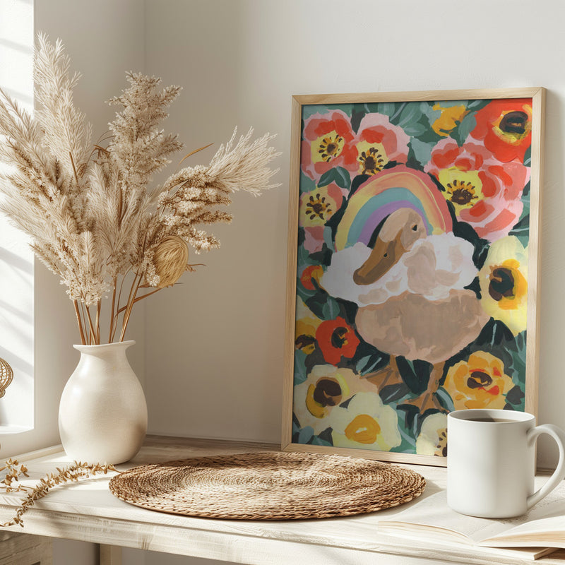 Duck With Rainbow - Stretched Canvas, Poster or Fine Art Print I Heart Wall Art