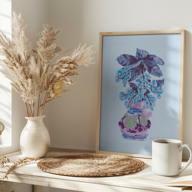 Blooming Vase In Blue - Stretched Canvas, Poster or Fine Art Print I Heart Wall Art