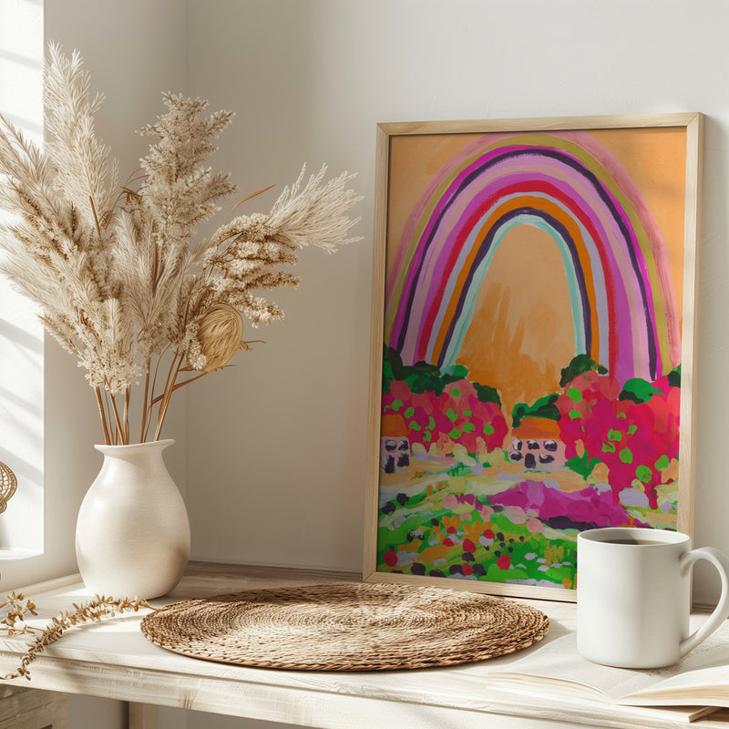 Countryside Rainbow On Orange - Stretched Canvas, Poster or Fine Art Print I Heart Wall Art