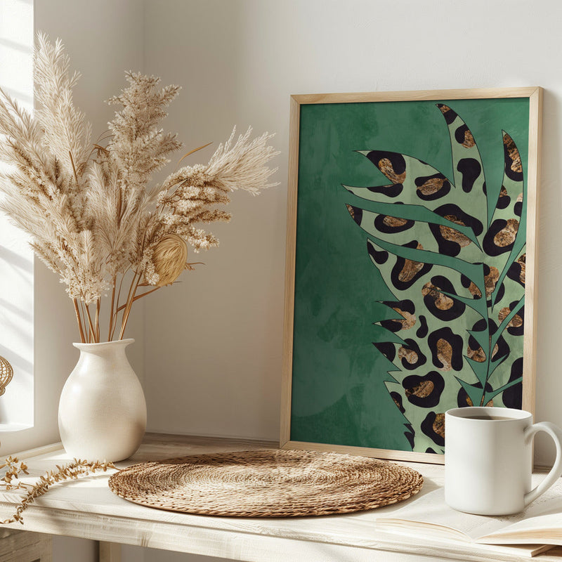 Green leopard print palm leaf - Stretched Canvas, Poster or Fine Art Print I Heart Wall Art