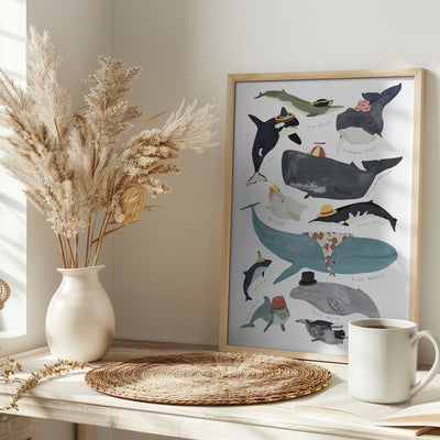 Whales In Hats - Stretched Canvas, Poster or Fine Art Print I Heart Wall Art