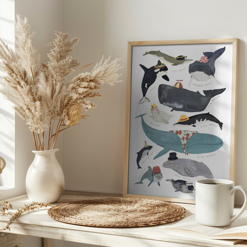 Whales In Hats - Stretched Canvas, Poster or Fine Art Print I Heart Wall Art