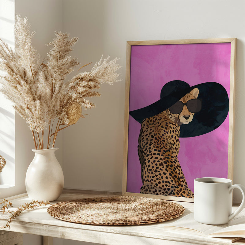 Cheetah Hat Pink - Stretched Canvas, Poster or Fine Art Print I Heart Wall Art