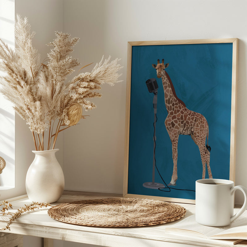 Giraffe Microphone Pink 2 01 - Stretched Canvas, Poster or Fine Art Print I Heart Wall Art